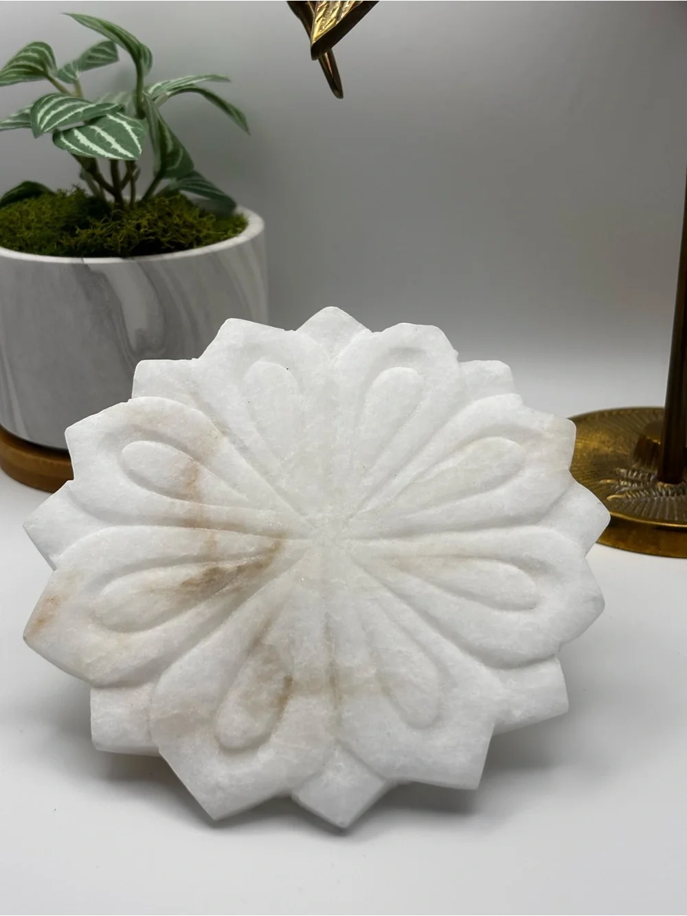 Lotus Flower White Carved Marble Soap Dish Unbranded